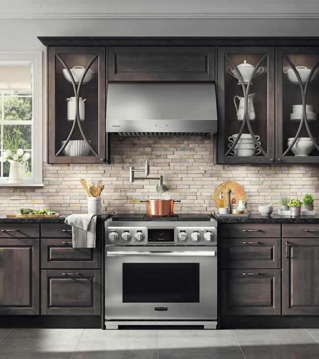 The Signature Kitchen Suite 36-inch Dual-Fuel Pro Range offers unparalleled versatility with industry-first, built-in sous vide functionality – in addition to induction and gas, all on the cooktop, plus two ovens below.